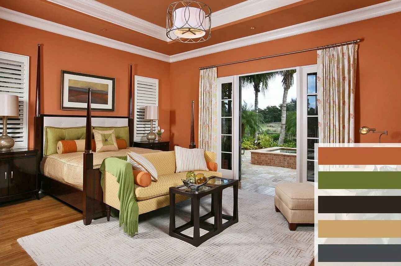 Сочетание цвета мебели в стенами. Цветовые сочетания в интерьере. Терракотовый цвет в интерьере. Сочетание с терракотовым цветом в интерьере. Оранжевые стены в интерьере.