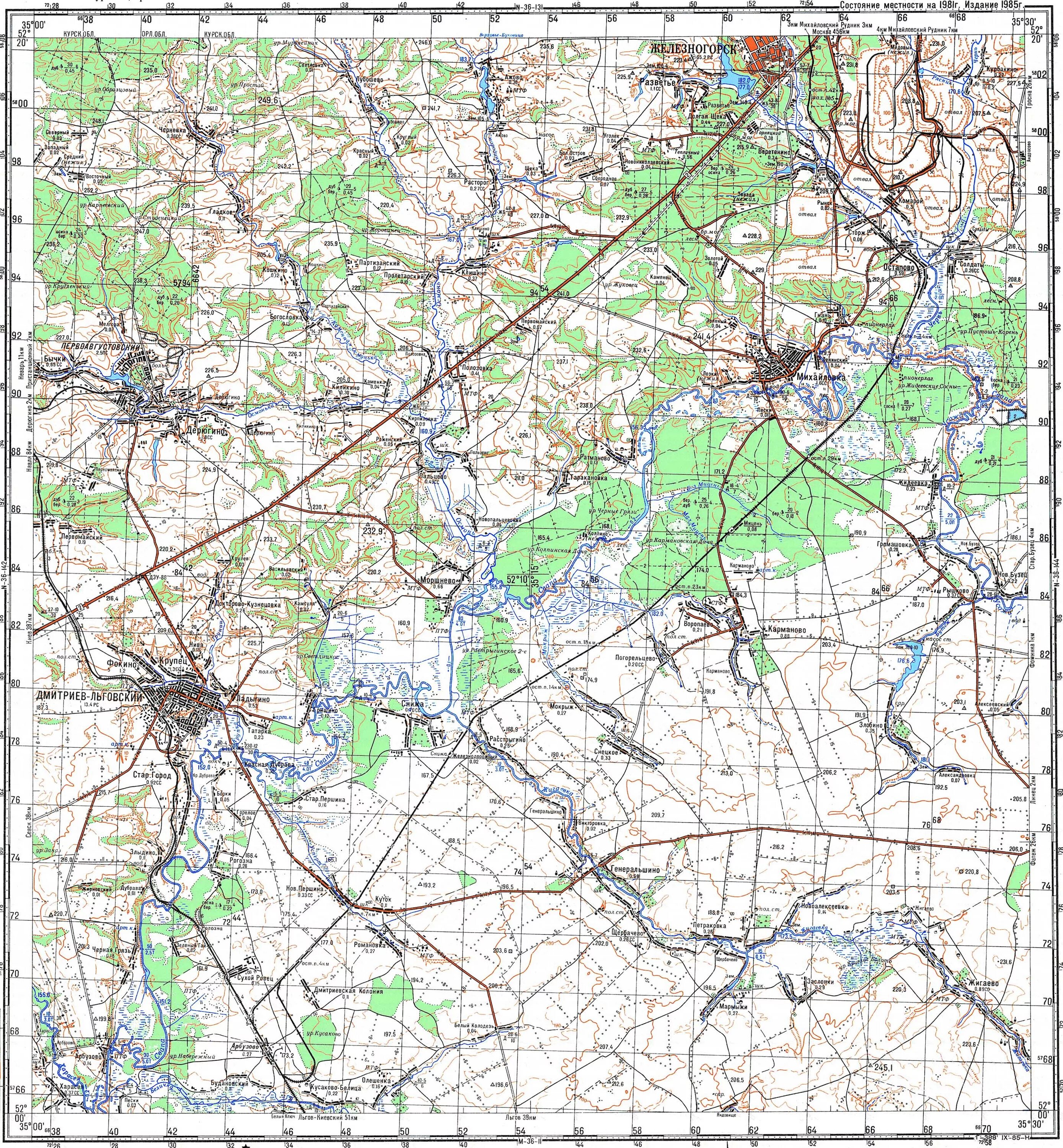 Карта Курска 1:100000. 1:100000 Смоленск карта. Карта Генштаба Льгов. Топографическая карта Железногорска.