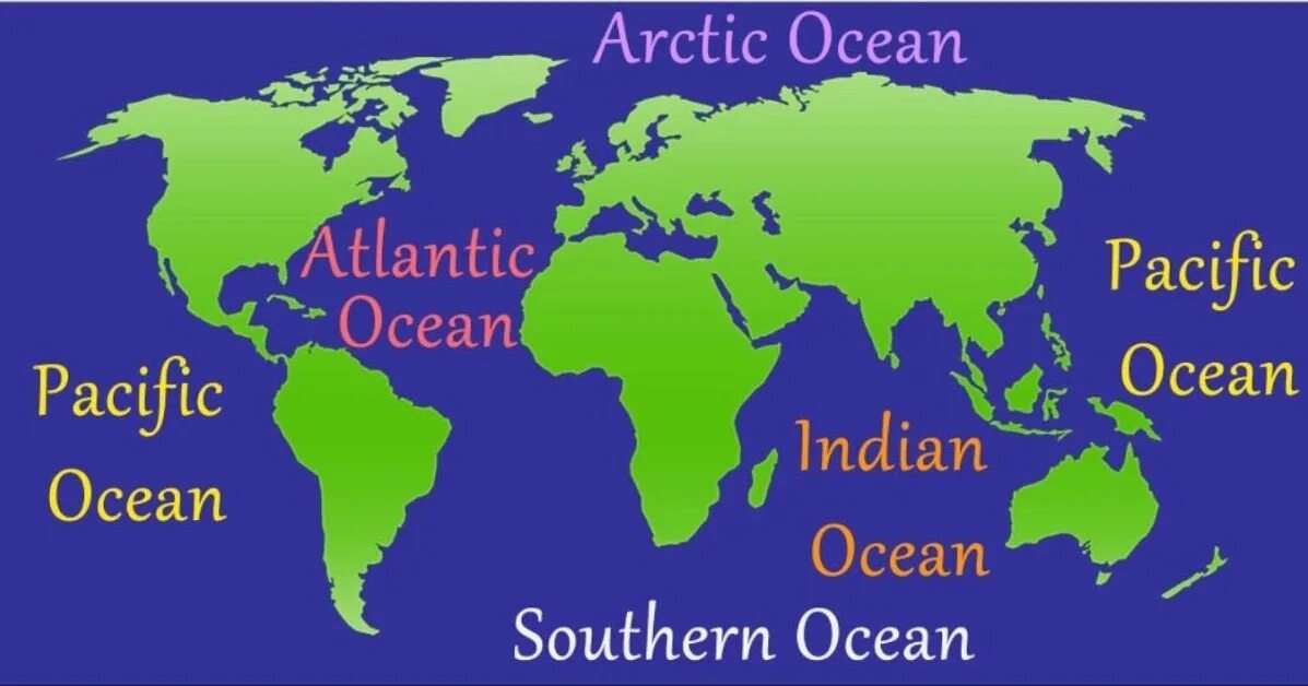 Five Oceans. Карта континентов на англ. Oceans in the World. Oceans names. Страны входящие в океан