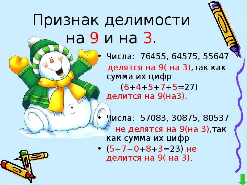 27 делится на 3. Признаки делимости. Признаки Дели ости на 9. Признаки делимости чисел на 9. Делимость на 3 и 9.