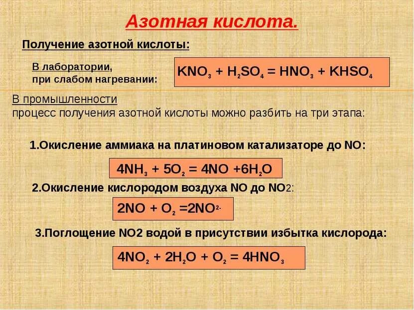 Способы получения азотной кислоты в лаборатории. Промышленный способ получения азотной кислоты реакция. Химические свойства азотной кислоты формулы. Реакция получения азотной кислоты. Kno3 h2so4 cu