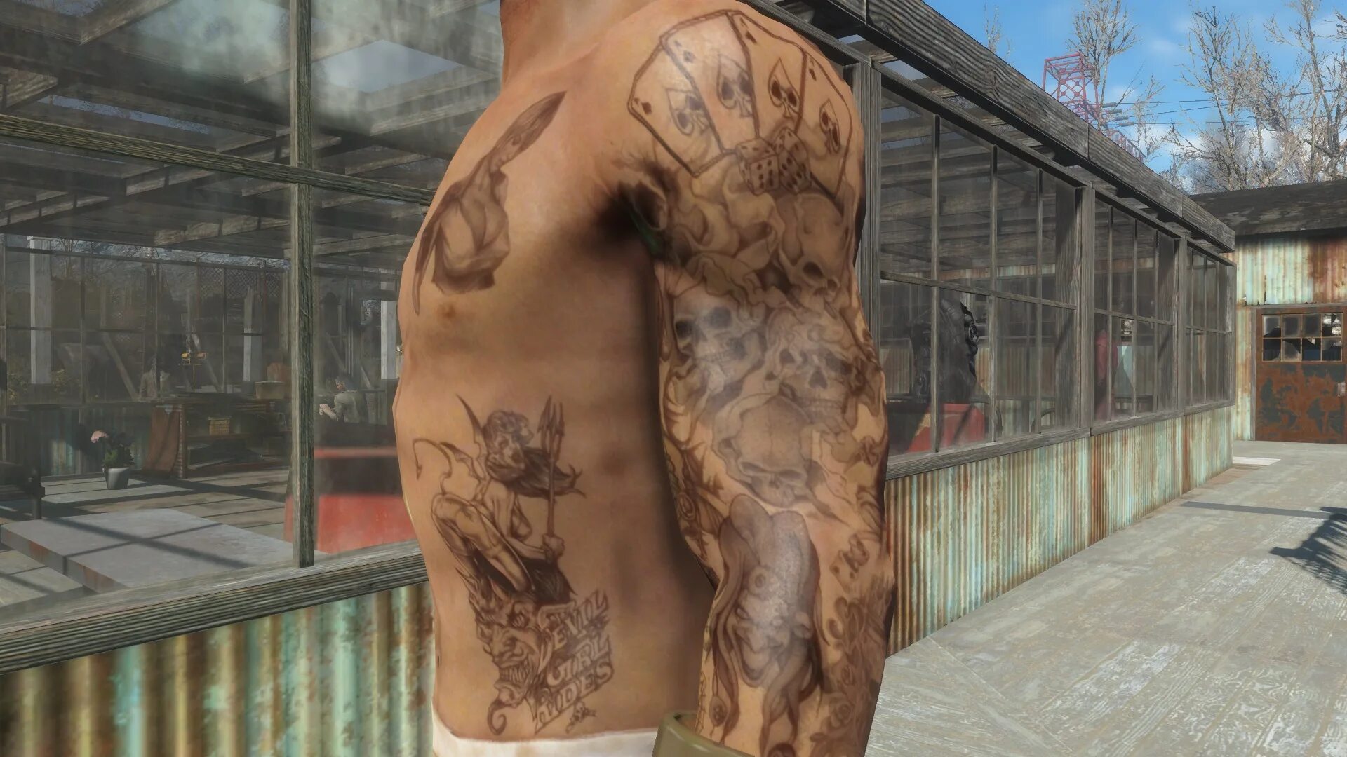 фоллаут 4 татуировки. Nexus mods tattoo. Fallout 4 татуировки мод. гитлер fallout 4. тату мод fallout 4 для мужчин.