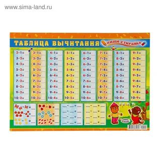 Плакат пиши-стирай "Таблица вычитания" А3 (3724411) - Купить по цене от 22.00 ру