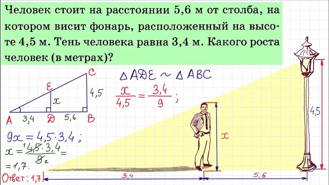 Человек рост которого составляет. Задачи с тенью и столбом. Задачи с фонарем и человеком по геометрии. Задачи на тень человека. Задача с человеком и фонарем.