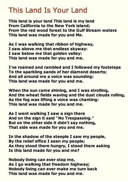 This Land is my Land текст. This Land is your Land. My Land is your Land песня текст. Английский стих this Land is your Land. Слова песни this
