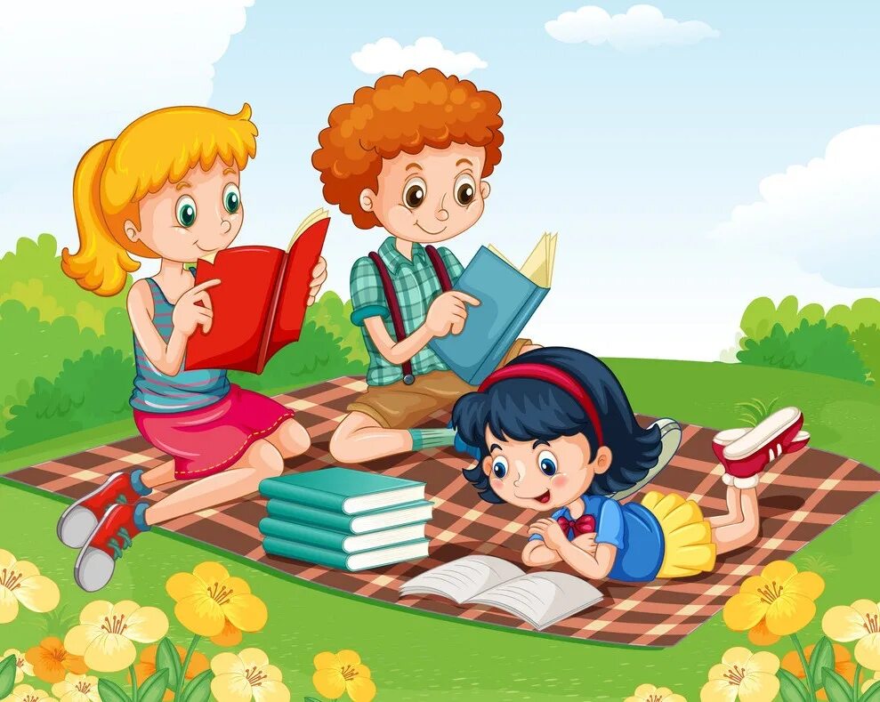 Картинка дети читают. Детское чтение летом. Лето с книгой картинки для детей. Детские летние иллюстрации из книжек. Фон летнее чтение.