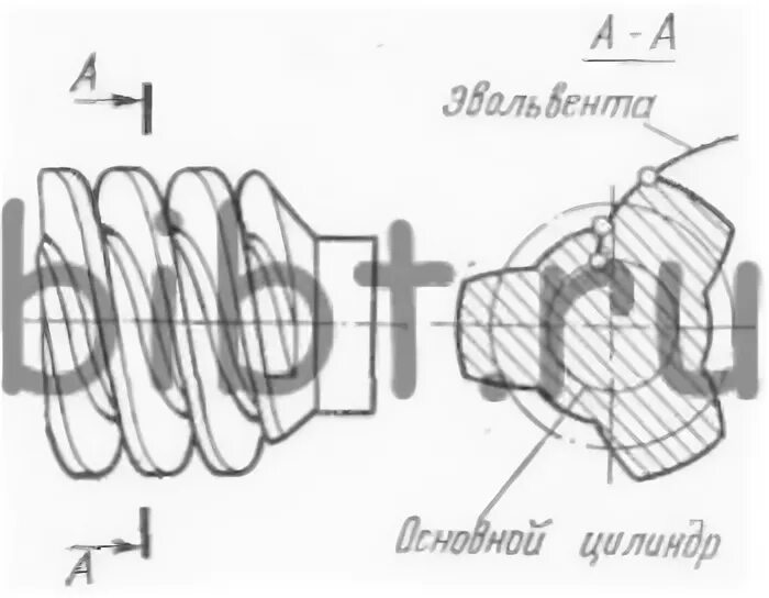 архимедов конволютный червяк. конструкции цилиндрических червяков. направление витков червяка. эльвоветный червяк профиль. конволютная червячная передача.
