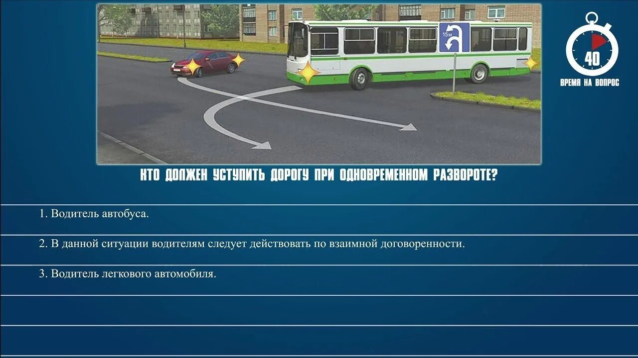 Пдд pdd. При одновременном развороте ПДД. Билет ПДД одновременный разворот. Билет 40 вопрос 9 ПДД. Кто должен уступить дорогу при одновременном развороте.