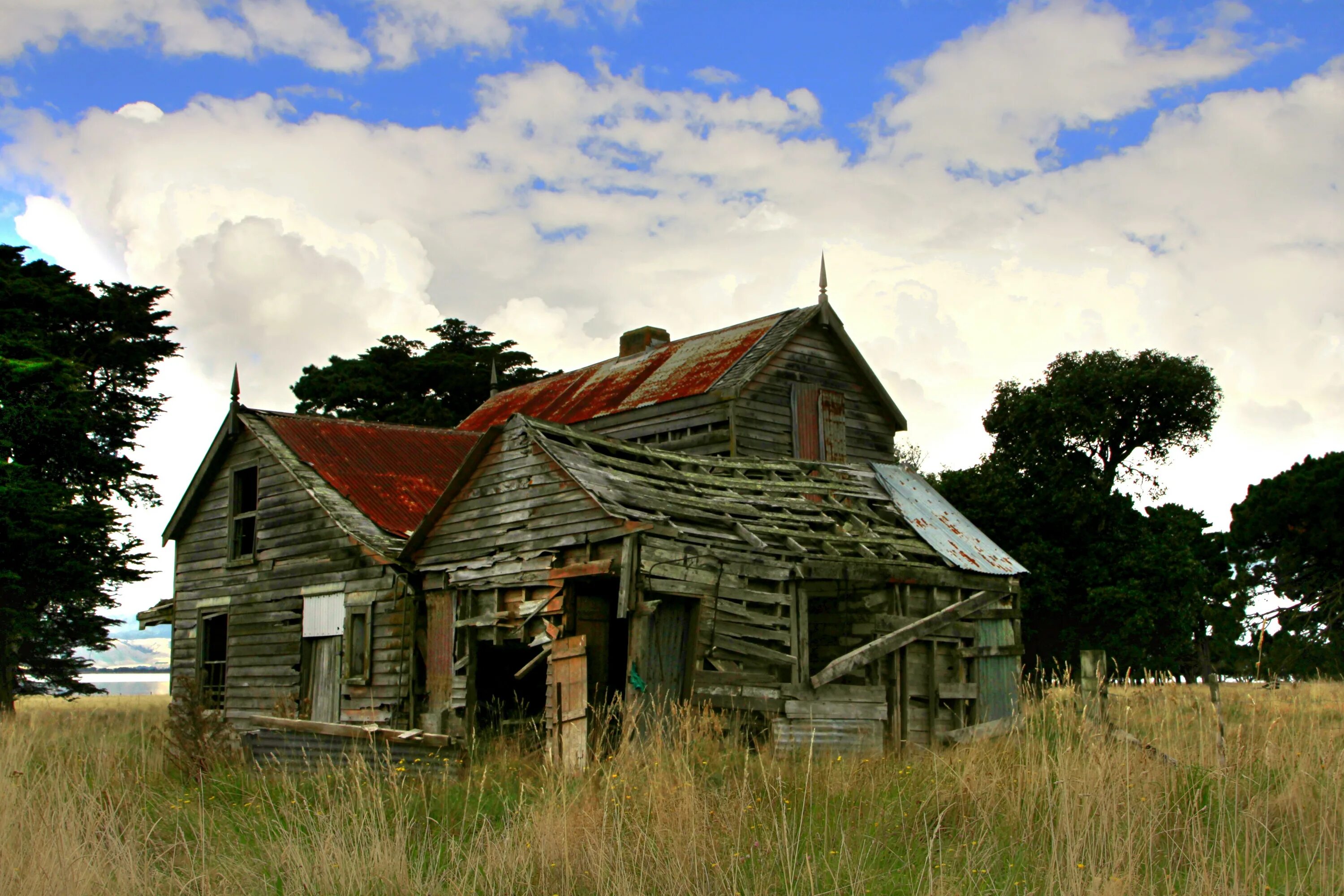 Quiet village. Old House. Dilapidated House. Old and New House.