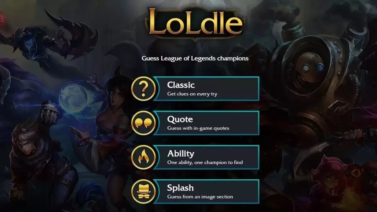 Угадай чемпиона. LOLDLE. LOLDLE Classic. LOLDLE Chest. LOLDLE Emojis.