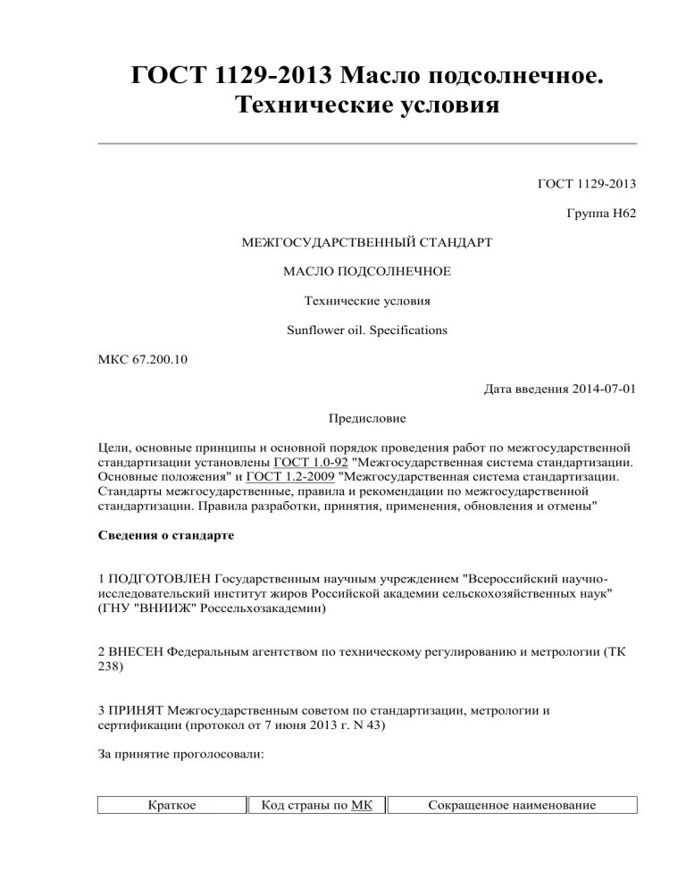 ГОСТ 1129-2013 межгосударственный стандарт масло подсолнечное. Технические условия на масло подсолнечное. Таблица с ГОСТАМИ масел растительных.