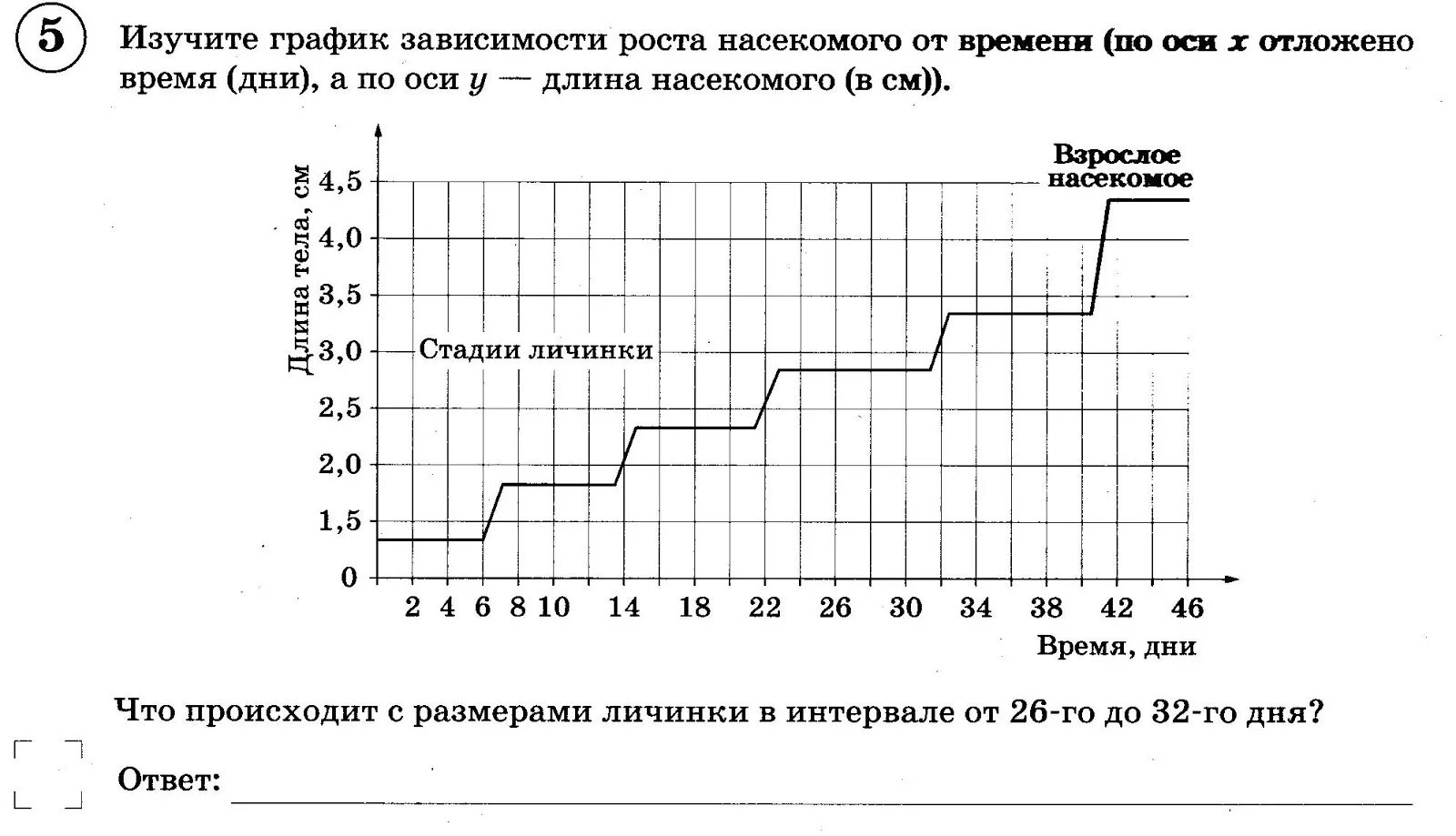 Изучите график зависимости роста насекомого. Изучите график зависимости роста насекомого от времени. Изучите график зависимости роста насекомого от времени по оси. Изучите график зависимости размера насекомого от времени по оси х. Изучите график зависимости выработки лактазы