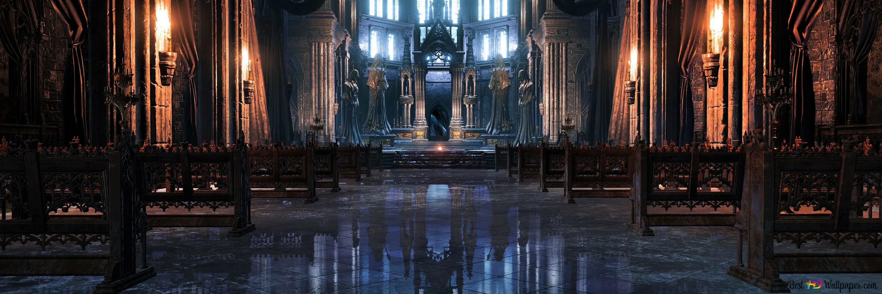 Final Fantasy XV Тронный зал. Дворец фэнтези. Храм. Готический стиль.