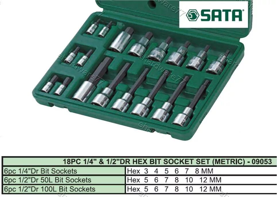 Набор головок-бит dr1/2, hex. Набор бит головок 1/2 hex. Набор бит SATA 18 штук 09053. Набор ключей hex 4-16 мм.