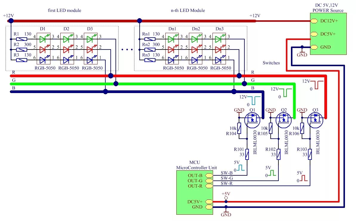 Управление диодами. RGB контроллер для светодиодной ленты 12в схема подключения. Электрическая схема RGB светодиодной ленты 12в. Схема подключения RGB ленты 24v. Схема включения контроллера RGB 24 вольт.