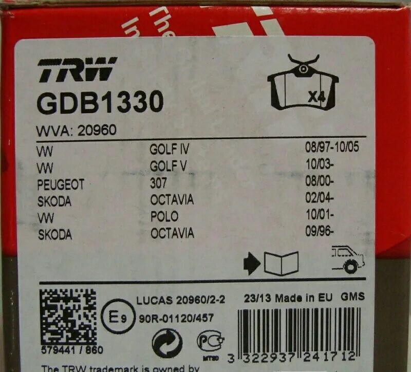 Trw gdb. Trw gdb1330. trw 1330. gdb1330 trw колодки тормозные дисковые задние. gdb1330 применимость.