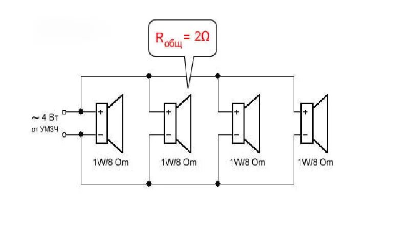 Последовательное соединение динамика. Схема параллельного подключения динамиков. Схемы подключения динамиков с разным сопротивлением. Последовательное подключение 4 динамиков схема. Подключение 8 динамиков в 2 ом схема.