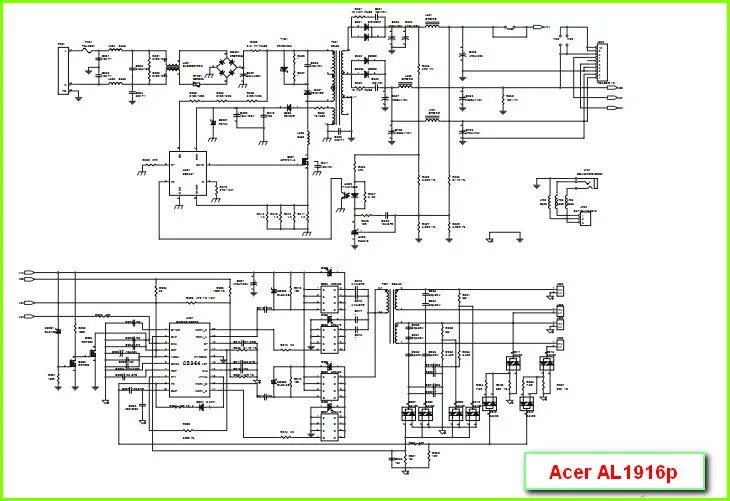 Блок питания acer схема Acer AL1717t схема блока питания