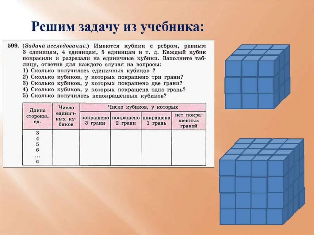 Деревянный куб со стороной 20 см распилили. Задача на гранях кубика. Задачи на окрашивание кубиков. Куб с окрашенными гранями. Задачи с кубиками.