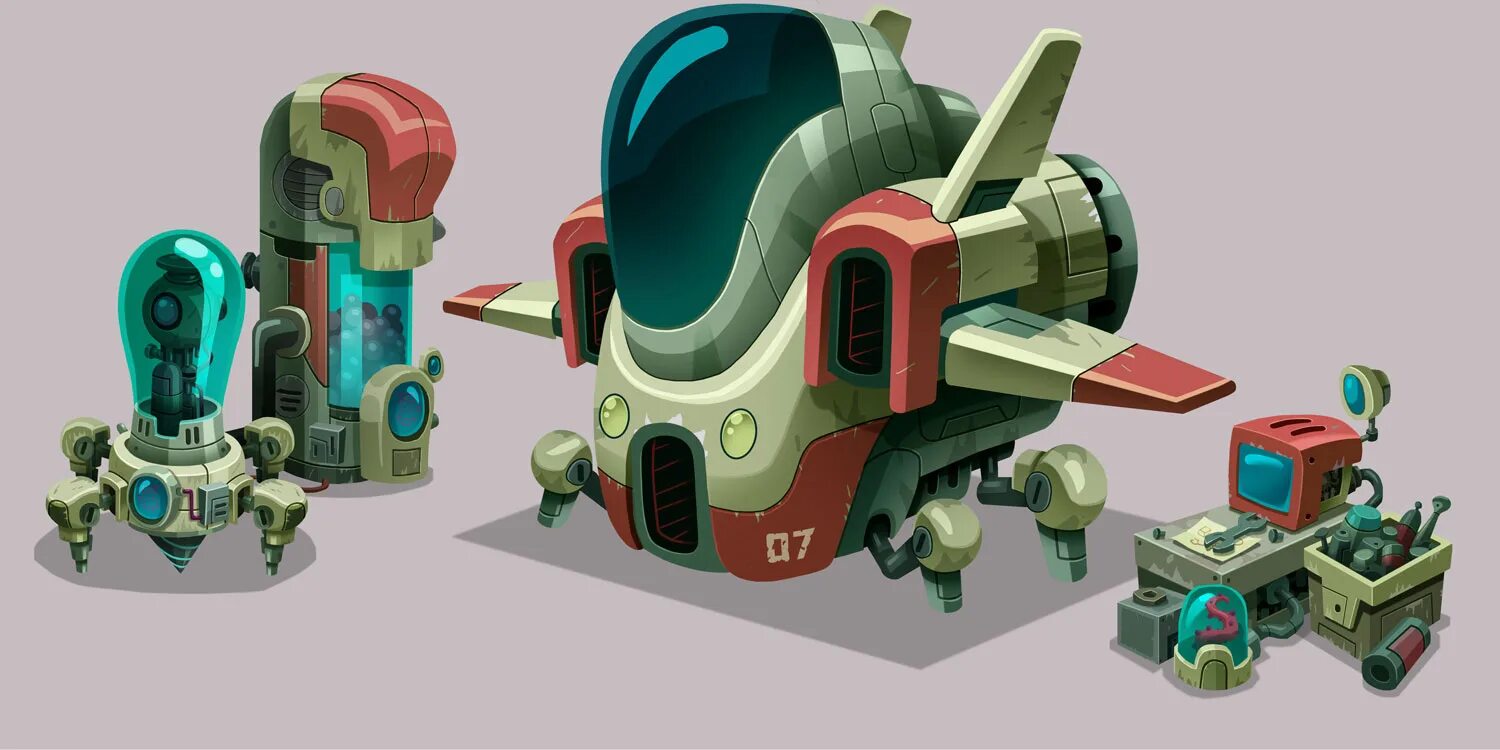 Star game Design. Космическая доставка. Арт Sci FY транспорт для роботов. Spaceship cartoon.