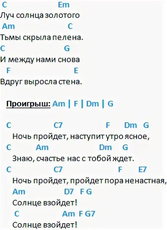 Луч солнца золотого аккорды. Ничего на свете лучше нету бременские аккорды