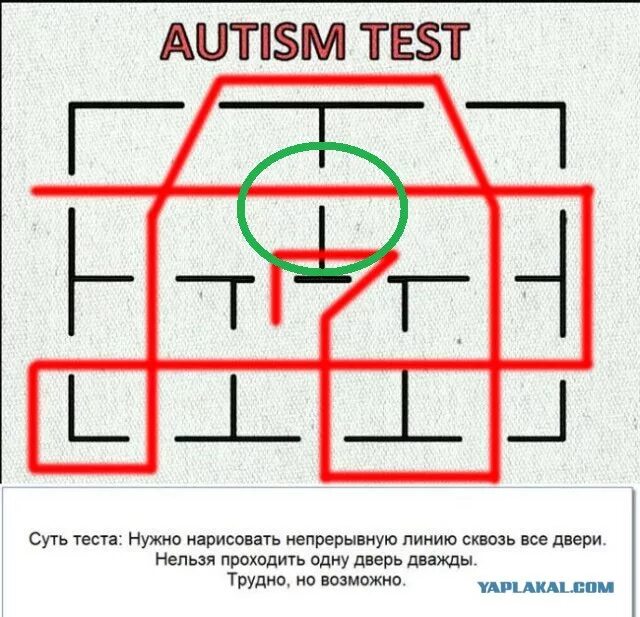 Тест на аутистические расстройства. Решение теста на аутизм. Тест на аутизм решение. Тест на аутизм с дверями решение. Тест на аутизм проведи одну линию так.