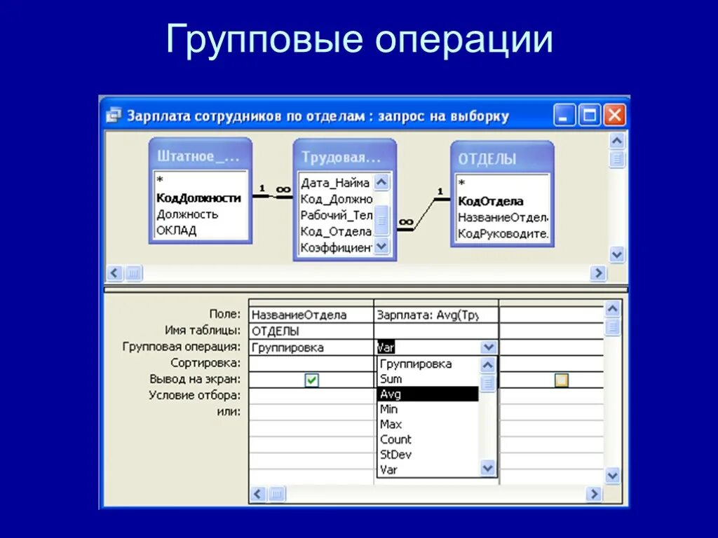 Вертикальная групповая пример. Групповые операции в access 2019. Групповые операции в аксесс 2013. Групповые операции в запросах access. Аксес групповой запрос.