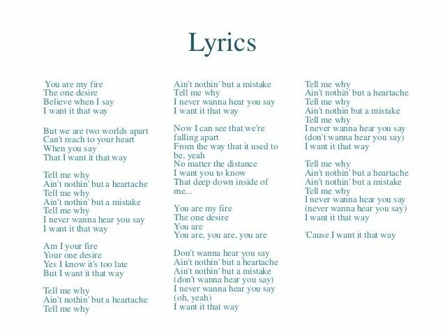 Tell me why boy. I want it that way текст. I want it that way Backstreet boys текст. Tell me текст. Backstreet boys текст.