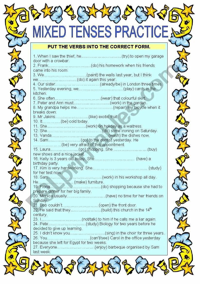 Mixed Tenses. Exercises on Tenses. Tenses Worksheets. All Tenses Test. Mixed tenses worksheet