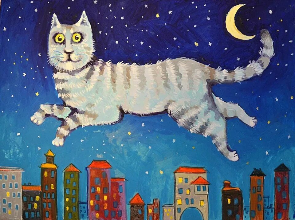 Кот над городом. Картина коты на крыше. Кошки на крыше. Летающие коты картина. Коты атакуют.