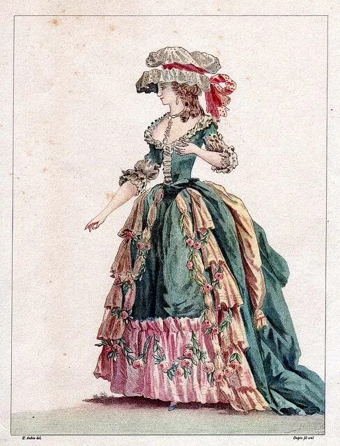 DUCHESSA,CORTE,NOBILTà,MODA,ABITO,DAMA,VESTITO,COSTUME,INCISIONE STAMPA ANTICA R
