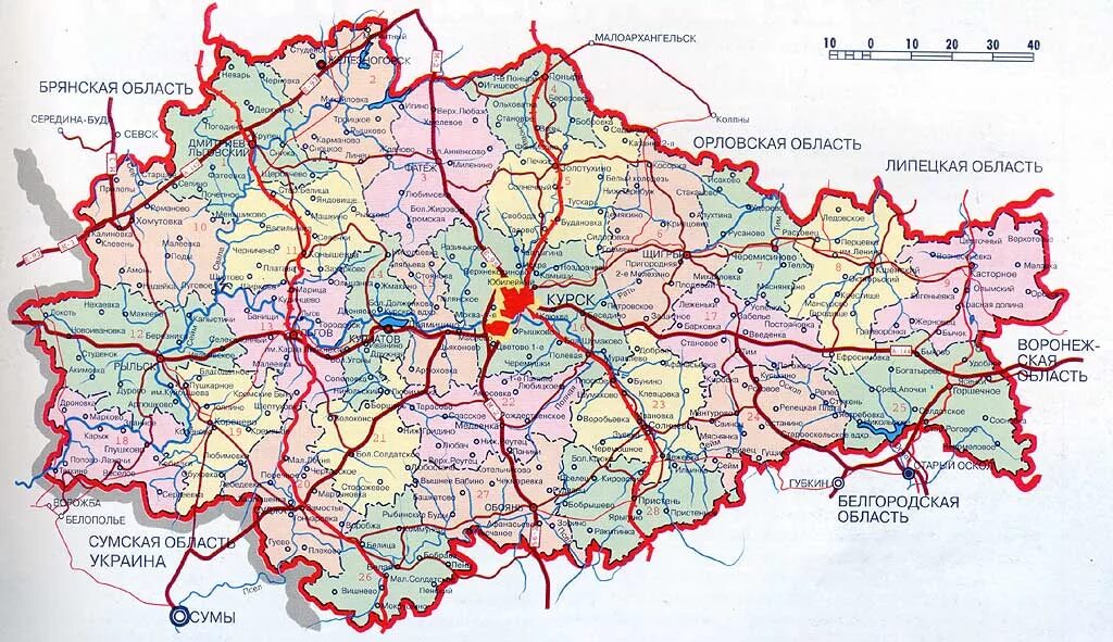 Карта Курской области. Курская обл на карте. Курская область на карте. Курская область карта с районами и деревнями.