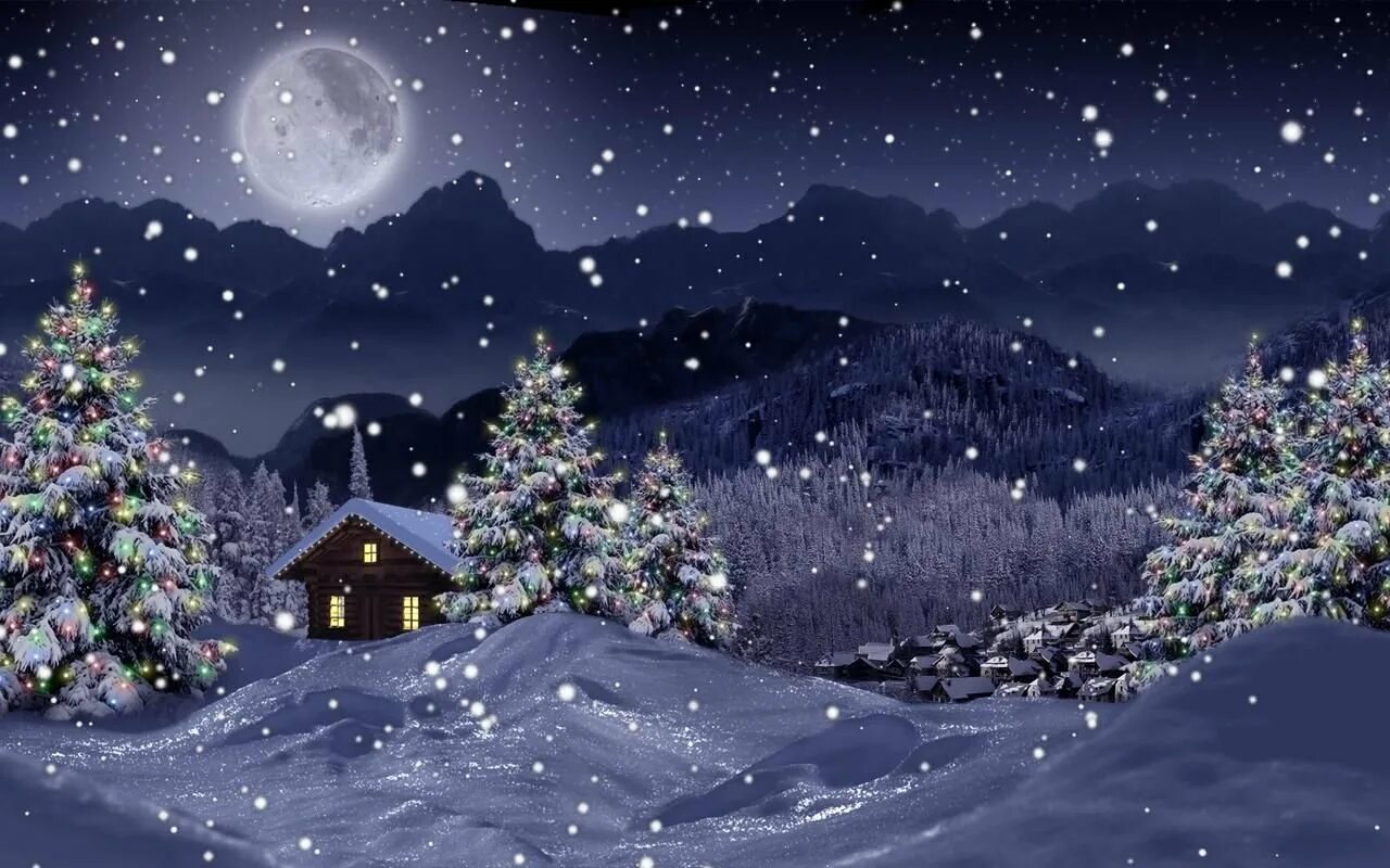 Тиха рождественская ночь. Новогодний пейзаж. Зимний ночной пейзаж. Рождественская ночь. Новогодний ночной пейзаж.