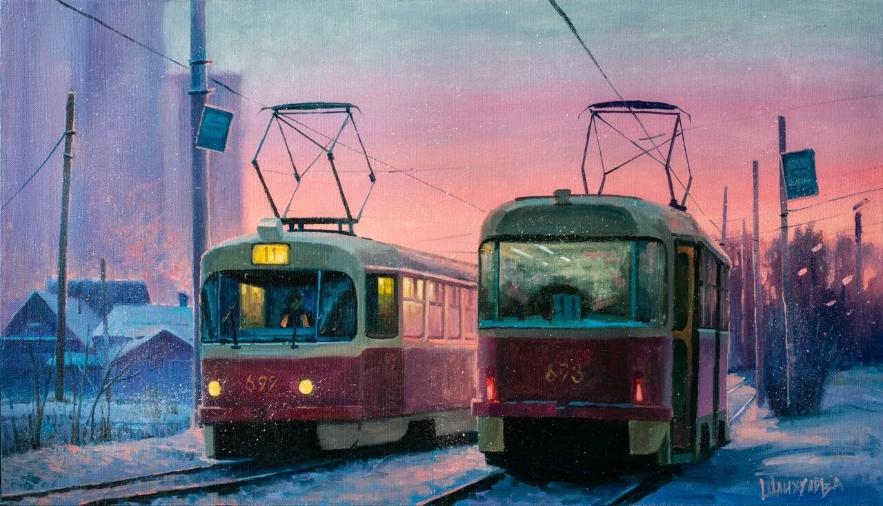 Город трамвай детвора. Городской пейзаж с трамваем. Трамвай живопись. Образ Петербургского трамвая картина.