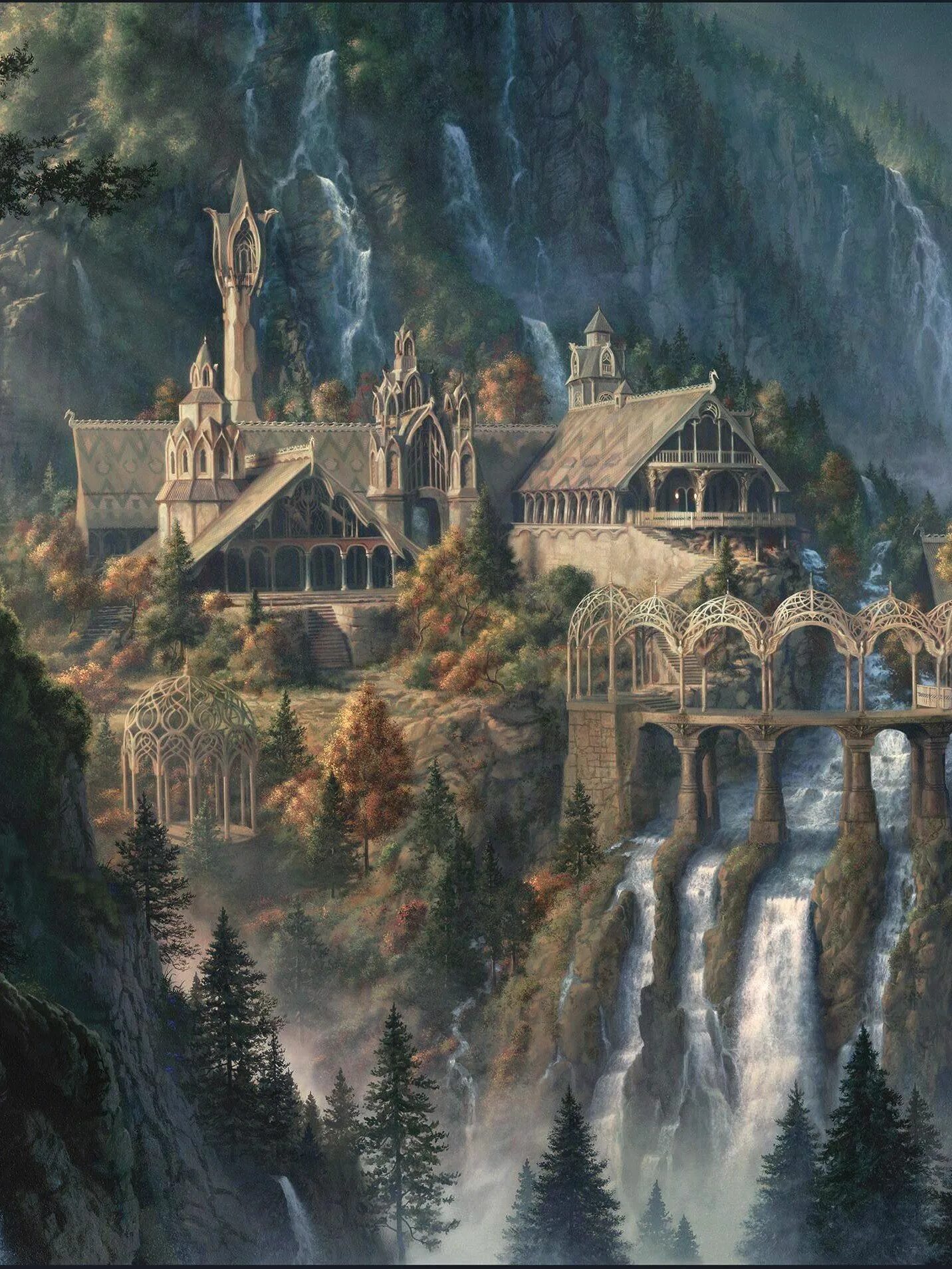 Dolina Rivendell Hobbit. Средиземье Ривенделл. Дворец Элронда Властелин колец. Дворец Элронда в Ривенделле. Средиземье города