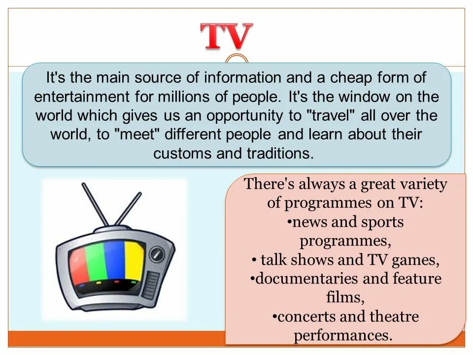 Телевизор информация. Television презентация. Телевизионные программы на английском. Презентации на тему TV programme. Types of programmes