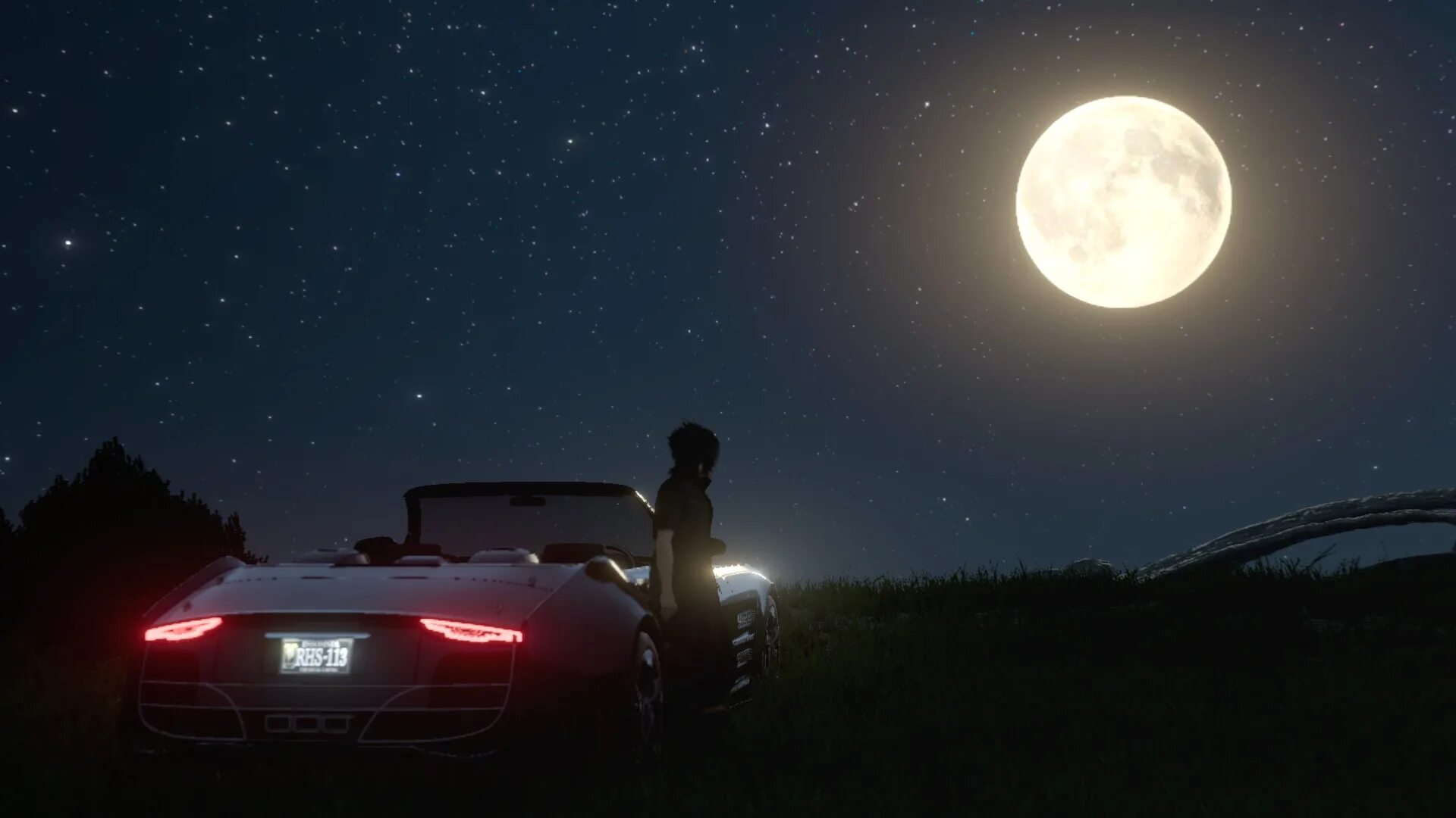 Night cause. Final Fantasy 15. Машина на Луне. Ночь Луна автомобиль. Ночные пейзажи с машинами.
