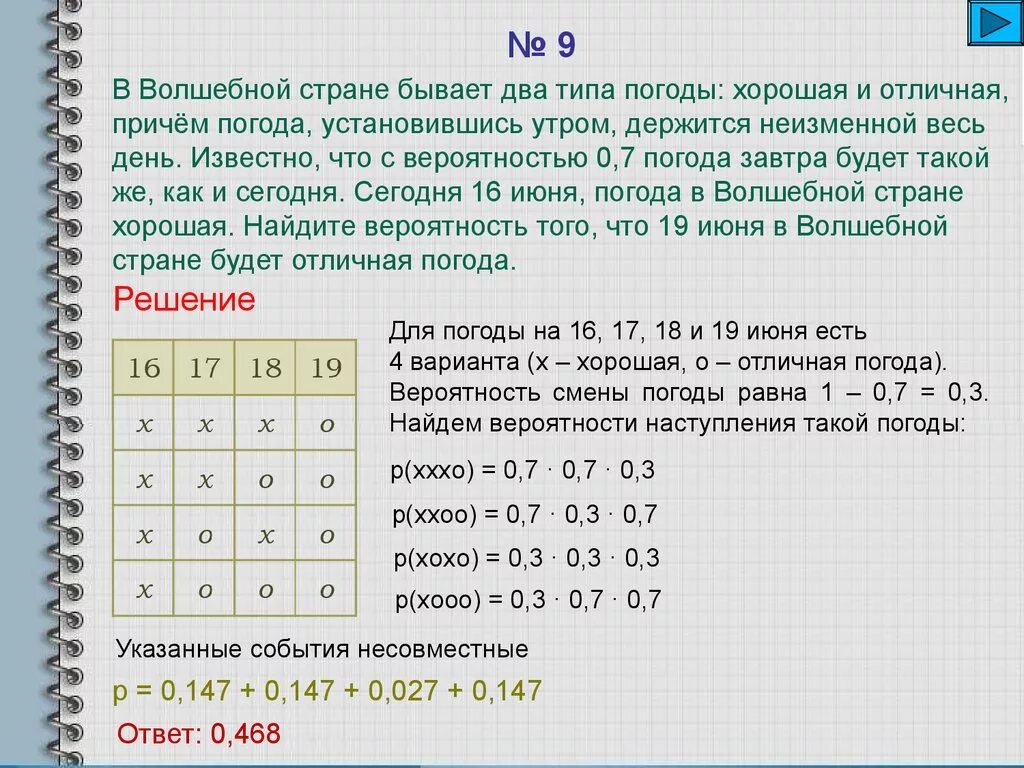 Какова по вашему мнению вероятность события завтра. Задачи на вероятность. Задачи по теории вероятности. В волшебной стране бывает два типа погоды хорошая. Задачи по теории вероятности с решениями.