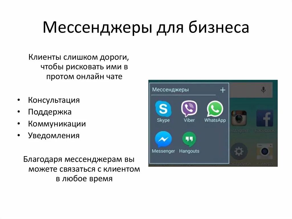 Обзор мессенджеров. Мессенджер для бизнеса. Возможности мессенджеров. Мессенджеры для презентации. Вывод о мессенджерах.