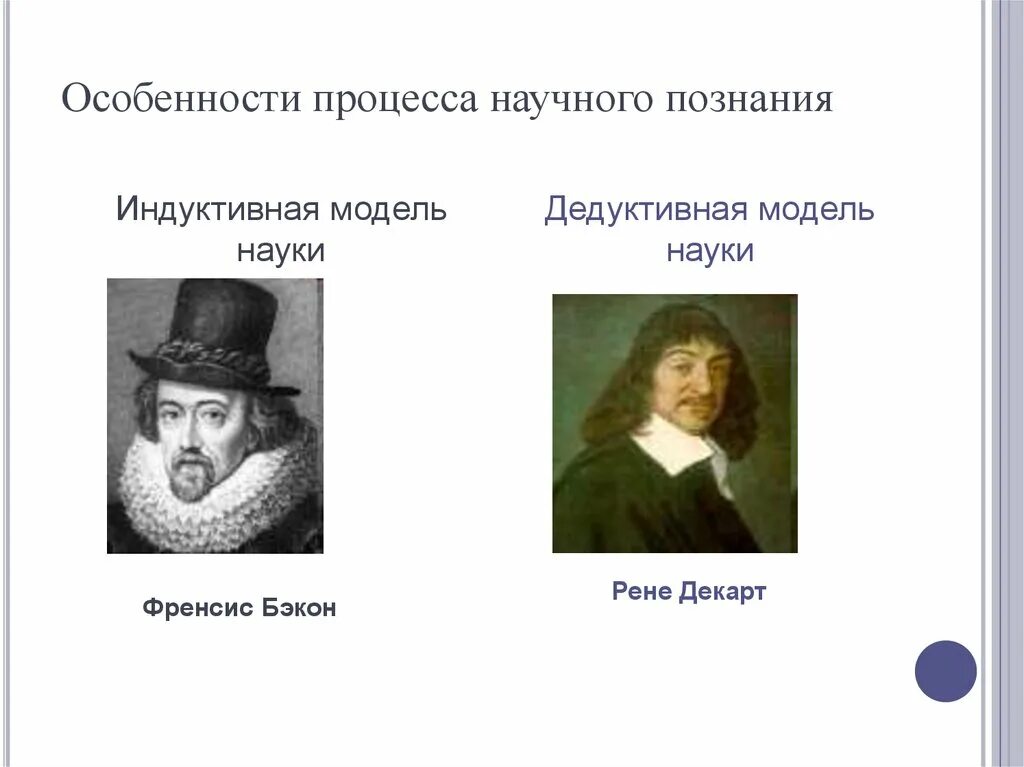Основным методом научного познания по мнению. Особенности процесса научного познания. бэкон и декарт. бэкон и декарт о системе познания. характеристики научного познания.