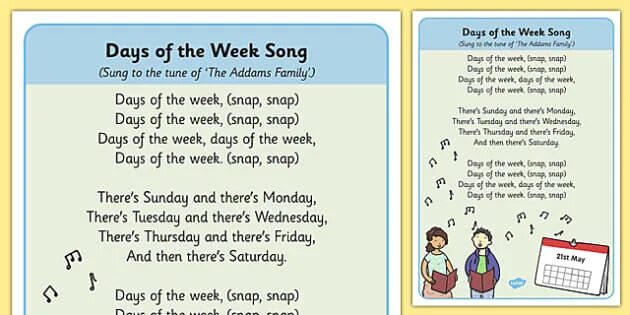 Day песня на английском. Стих Days of the week. Days of the week poem. Poems about Days of the week. Days of the week Song.