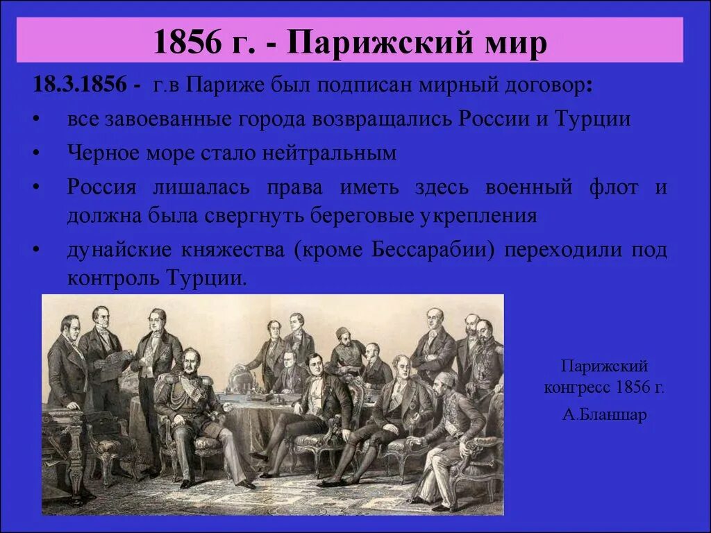 Отмена статей парижского мирного договора. Парижский Мирный трактат 1856. Договор Крымской войны 1853-1856.