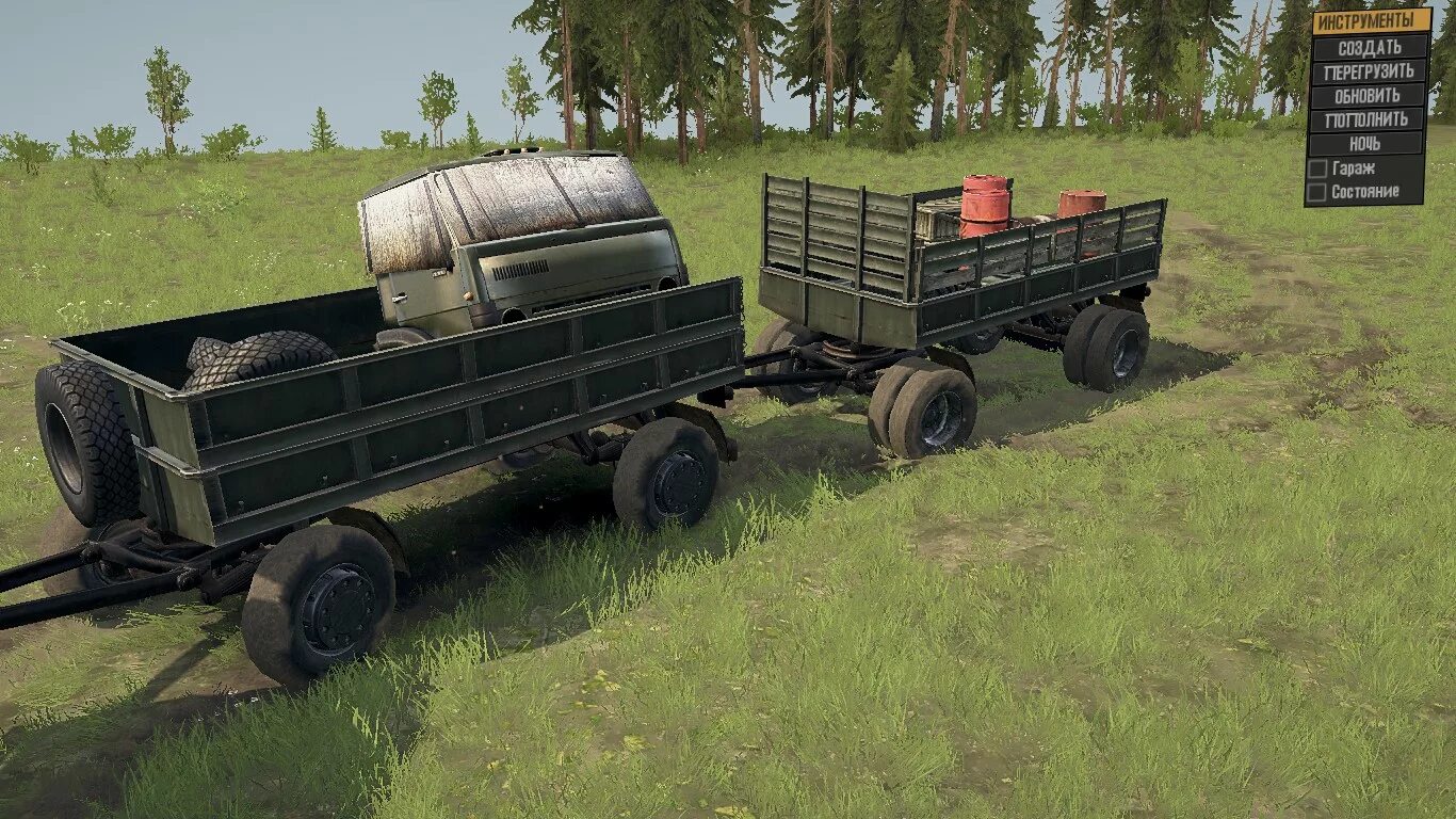Как прицепить прицеп в бименджи драйв. Прицепы для spin tires mudrunner. бортовой прицеп для mudrunner. два прицепа spin tires. прицеп бочка для спинтайрес 2016.