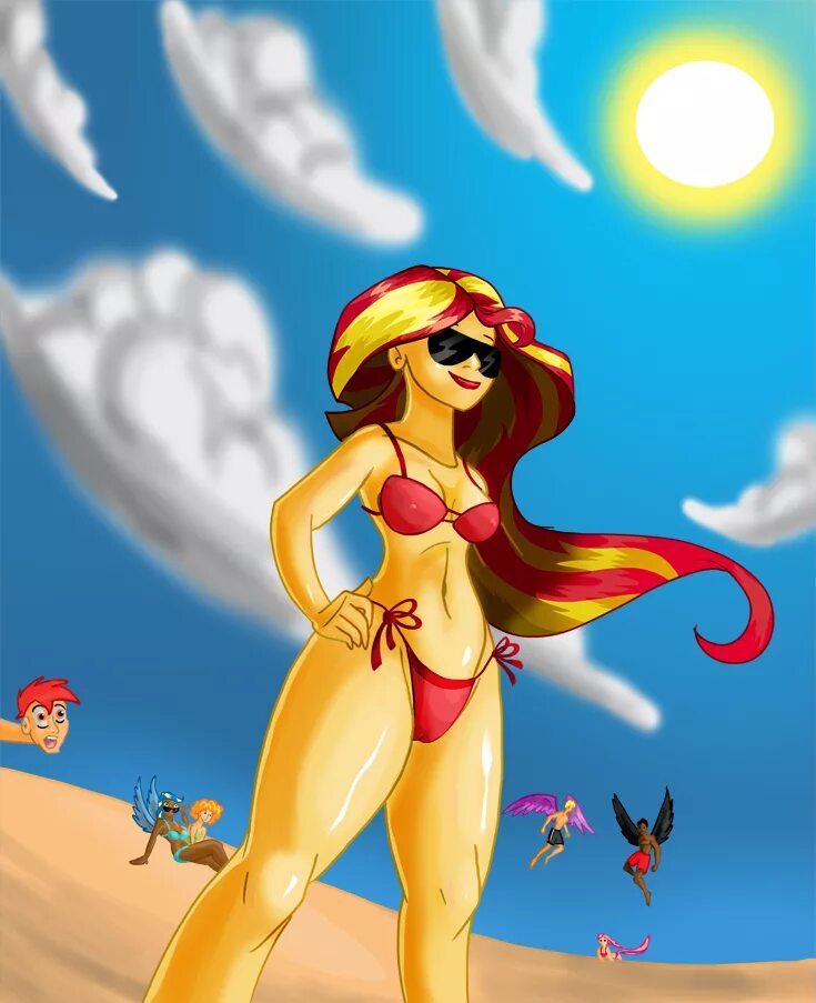 Сансет Шиммер бикини. Sunset Shimmer в бикини. Антро Сансет Шиммер качок. Сансет в купальнике.