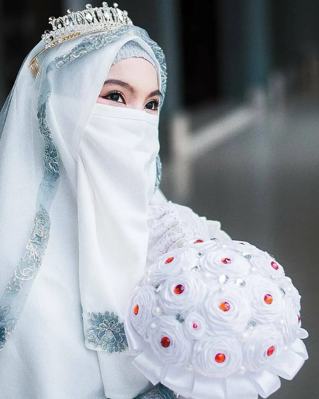 Исломий кизлар. Никаб Муслима. Келин либоси Муслима. Невеста хиджабе Кавказ 2021. Мусульманское свадебное платье никаб.