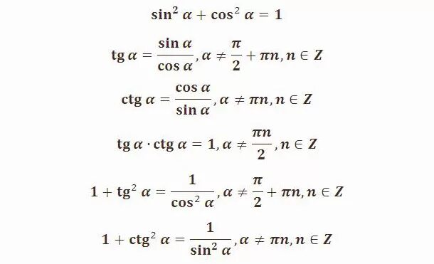 Sin c формула. Формулы тригонометрии 9 класс. Основные тригонометрические формулы 9 класс Алгебра. Основные формулы тригонометрии 9 класс. TG CTG формула.