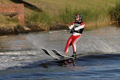 He is water skiing