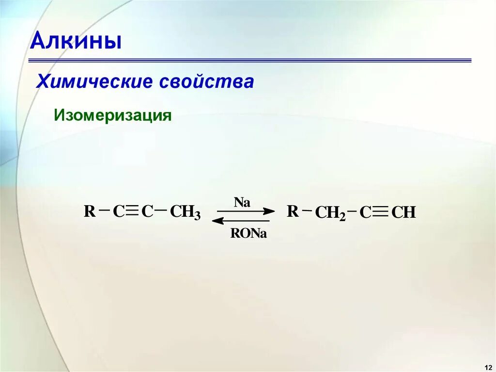 Алкины. Реакционная способность алкинов. Изомеризация Алкины. Алкины химические свойства.