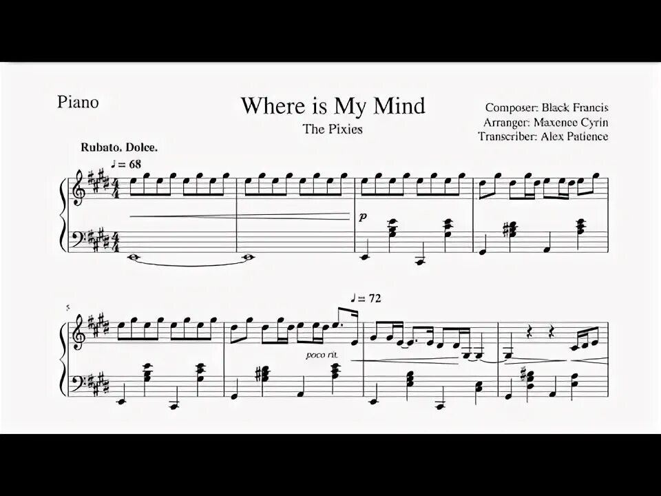 Верис май майнд песня. Pixies ноты. Where is my mind на гитаре. Вер из май майнд табы. Where is my mind ноты для фортепиано.