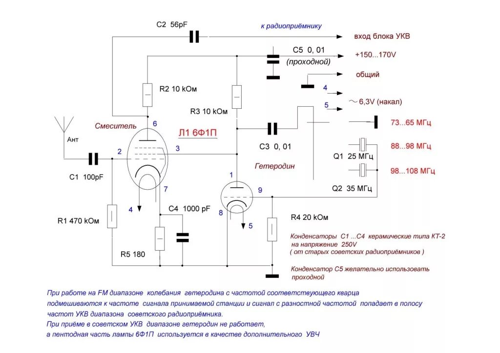 Схема лампового УКВ fm конвертера. Схема лампового УКВ приемника на ФМ. Схема лампового fm радиоприемника. ФМ конвектор для УКВ приемника. Укв прием